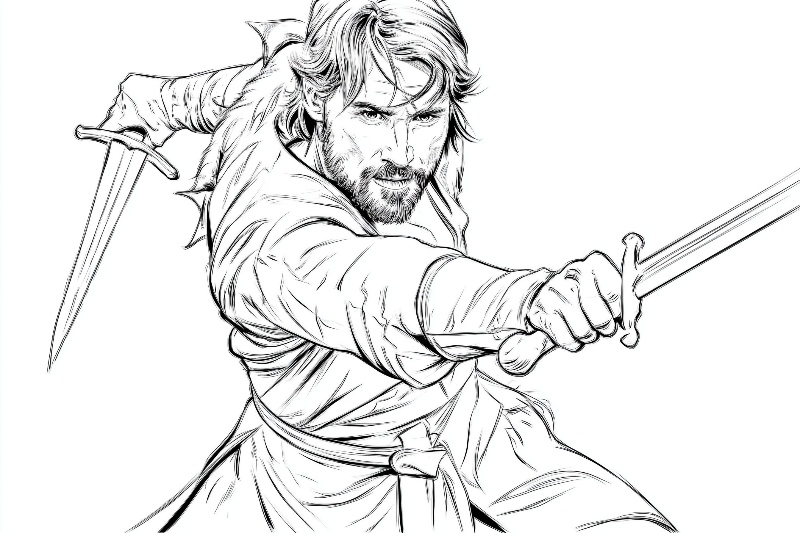 The American comic line art style showcases rugged charm and masculine strength