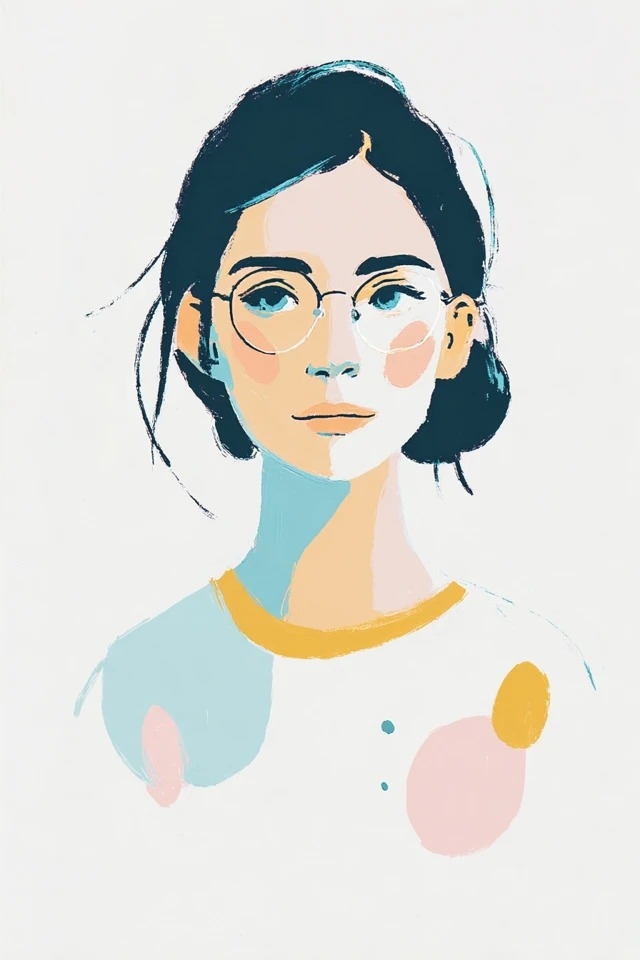 Minimalistische flache Illustration mit kräftigen Farbblockierungen in sanften Pastelltönen und tiefes Marineblau