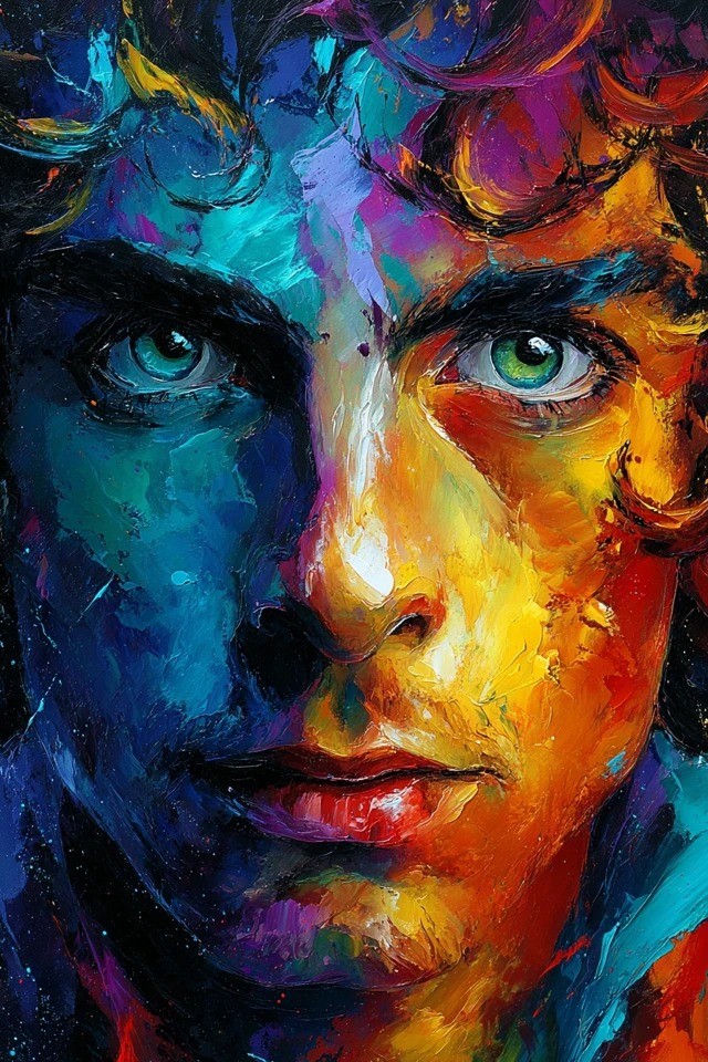 Pintura al óleo impasto vibrante con colores complementarios audaces
