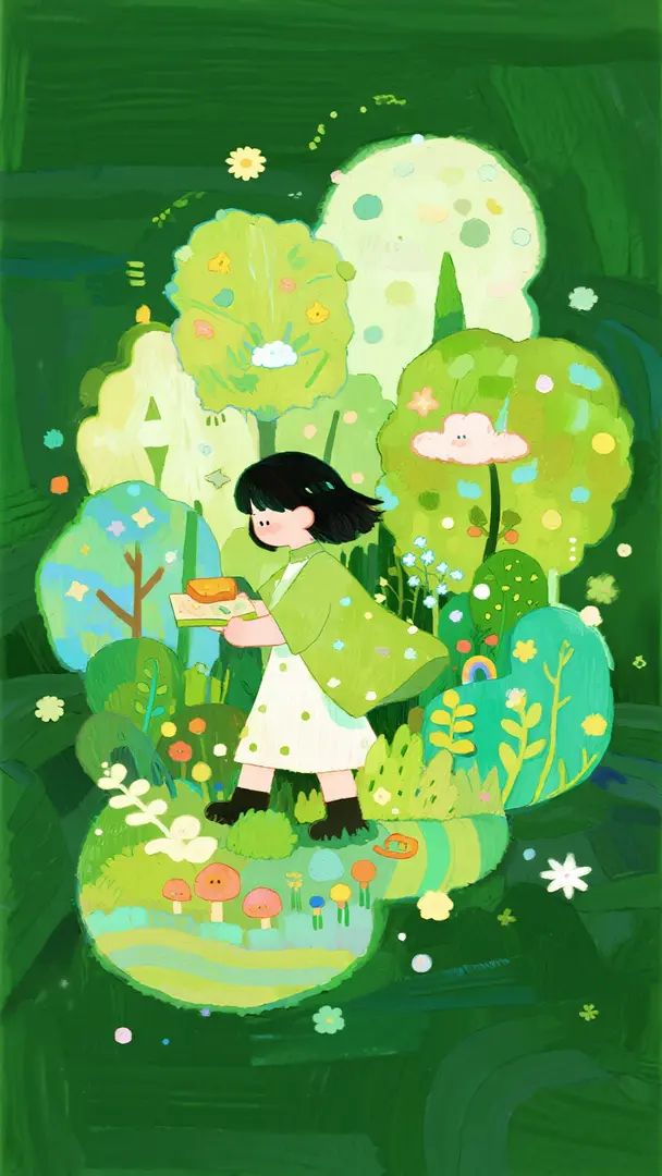 極繁スタイルの夢のイラストと子供のようなシーン