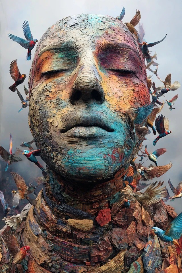 Escultura digital surrealista adequada para instalações em galerias