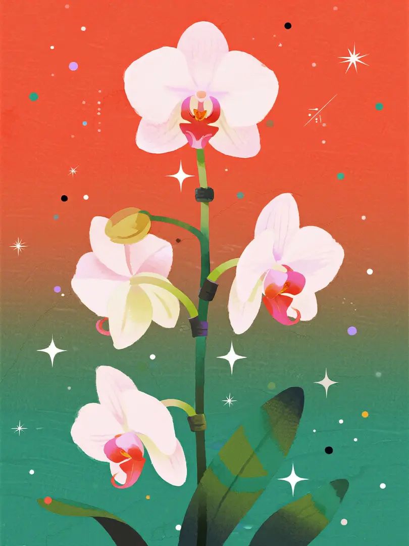 ジョージ・バビエ風のミニマリズムイラストは、神秘的で贅沢な東洋の雰囲気を表現しています