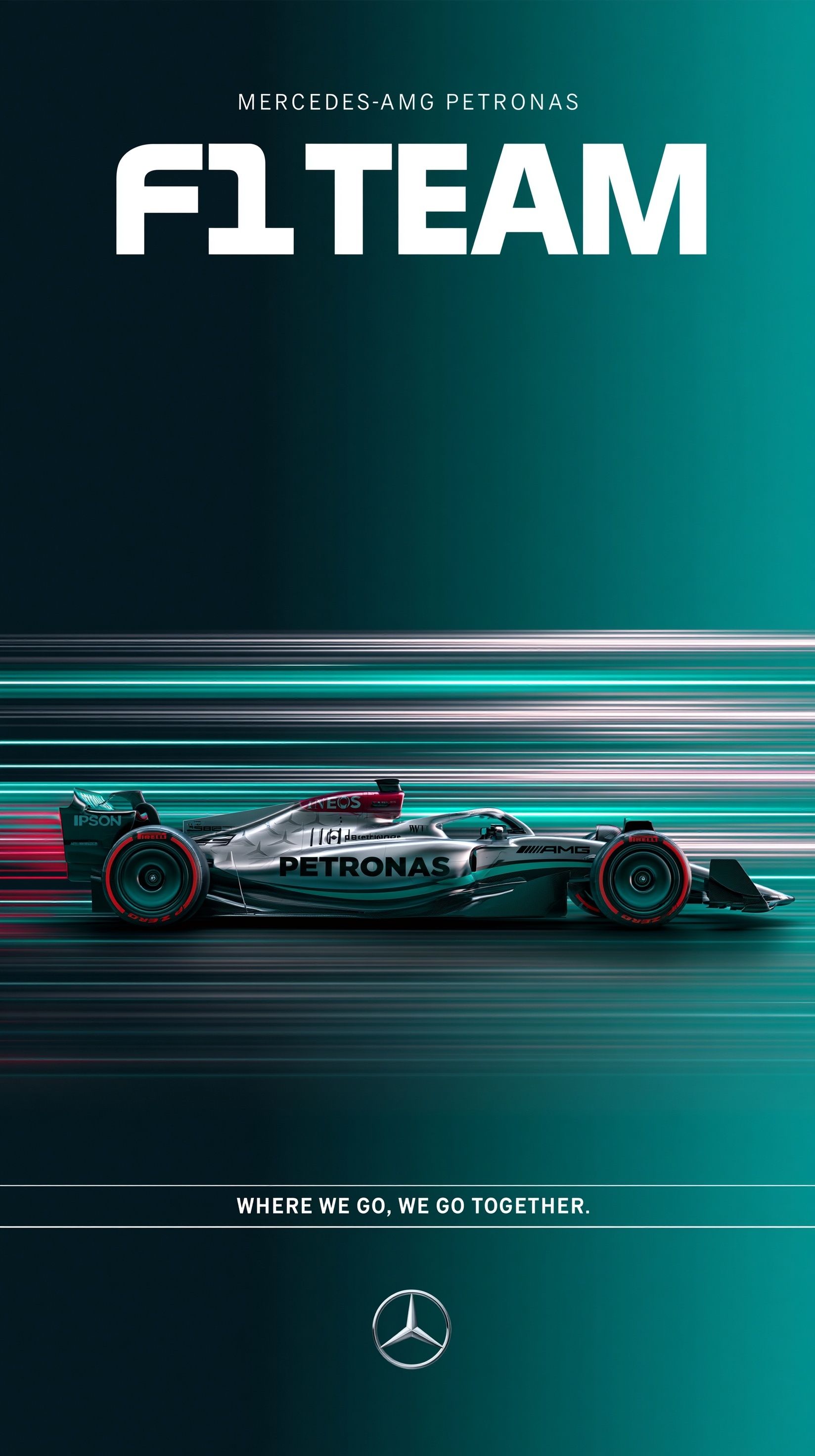 El cartel de campaña del equipo Mercedes-AMG Petronas F1 presenta el coche de carreras W14