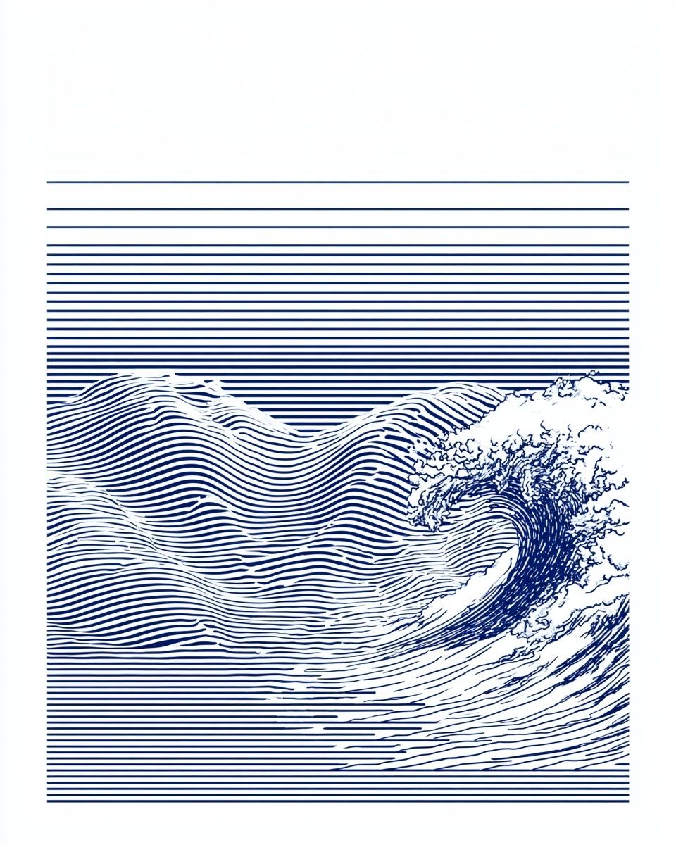 The image features a design with navy blue lines forming a heart shape