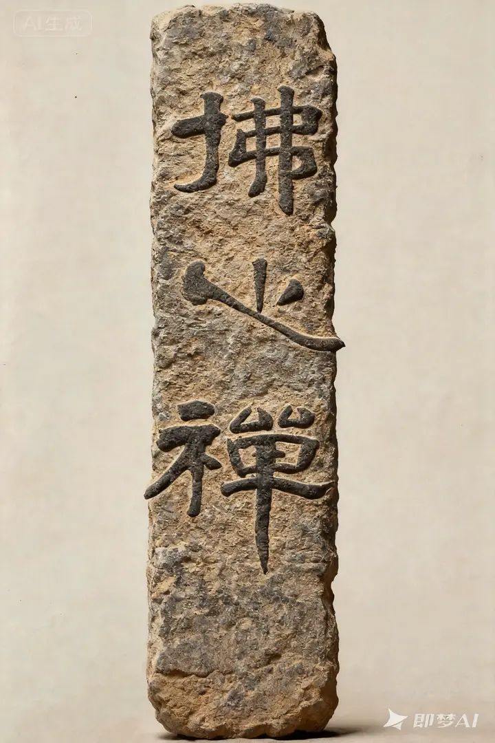 Une stèle antique présente la calligraphie de '拂心禅'