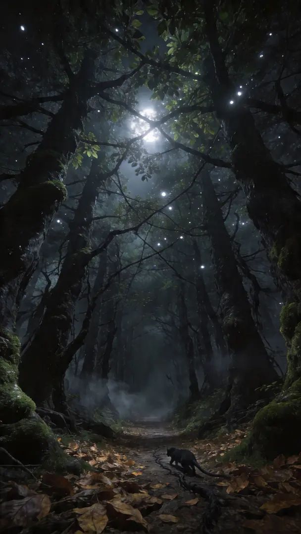 Dark realistic forest scenery
