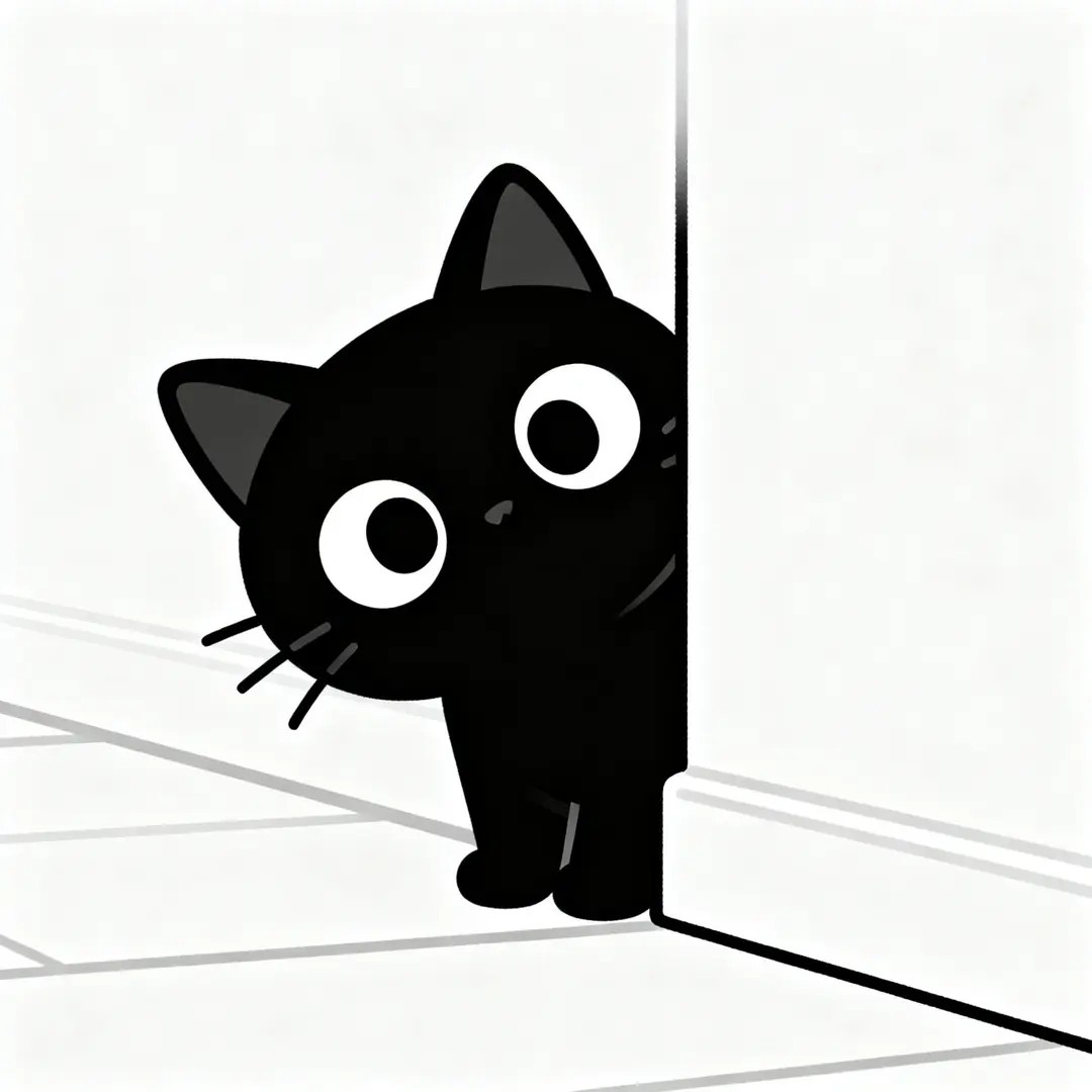 Un chat noir mignon se cache dans le coin