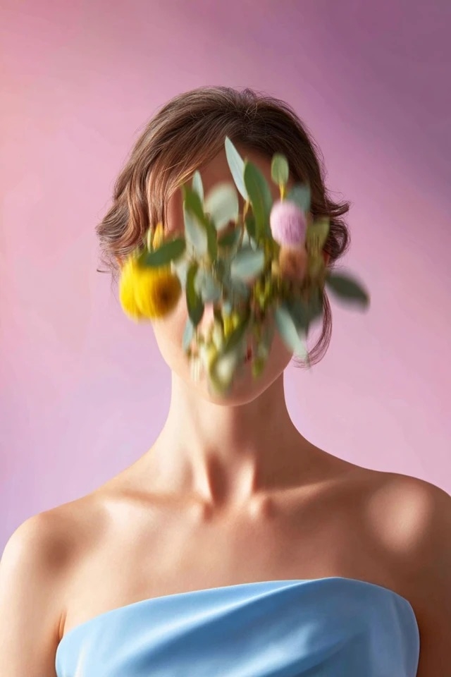 Premier plan botanique doux avec un arrière-plan dégradé lisse, adapté aux campagnes de beauté et à la mode printanière