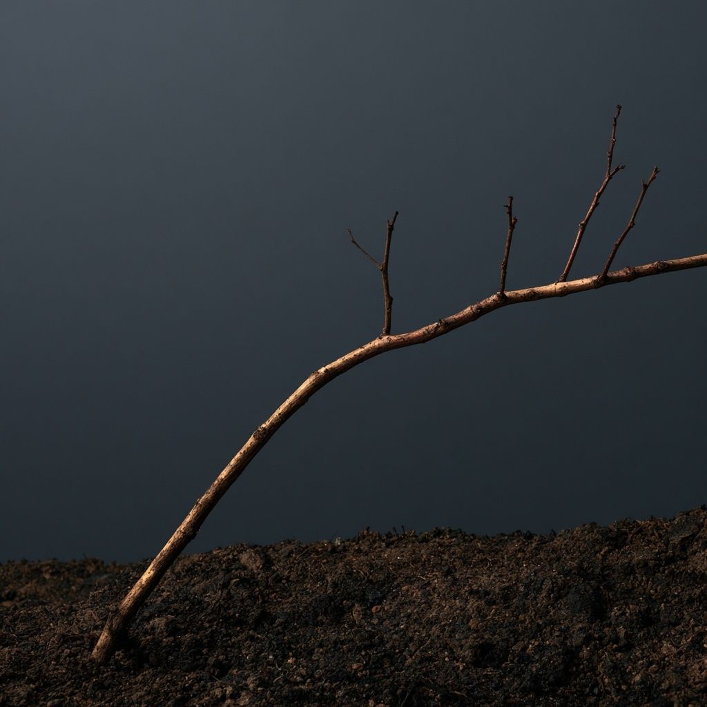 A slender, barren tree branch against a deep gray background