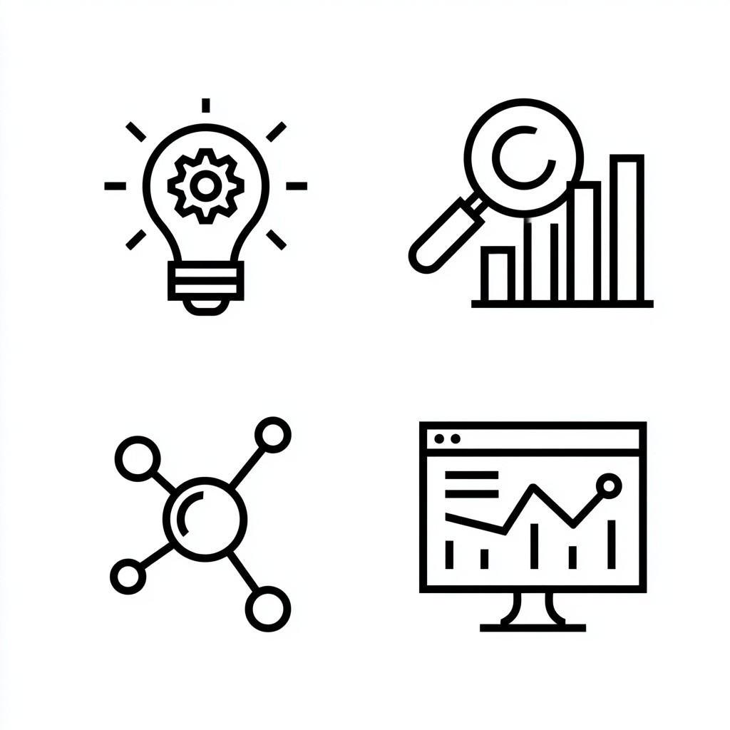 A set of minimalist flat vector icons themed around smart analytics