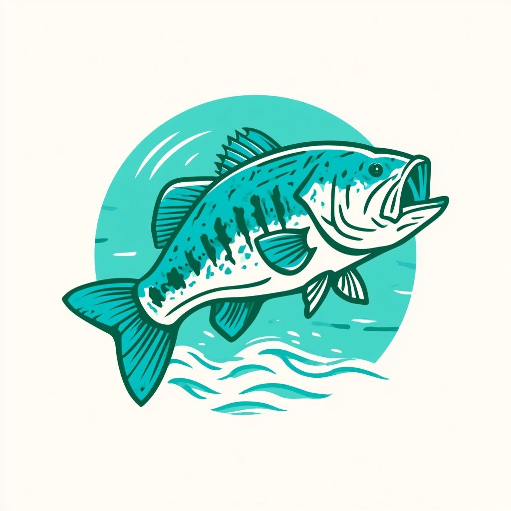 Company logo featuring a single largemouth fish in a minimalist line art style