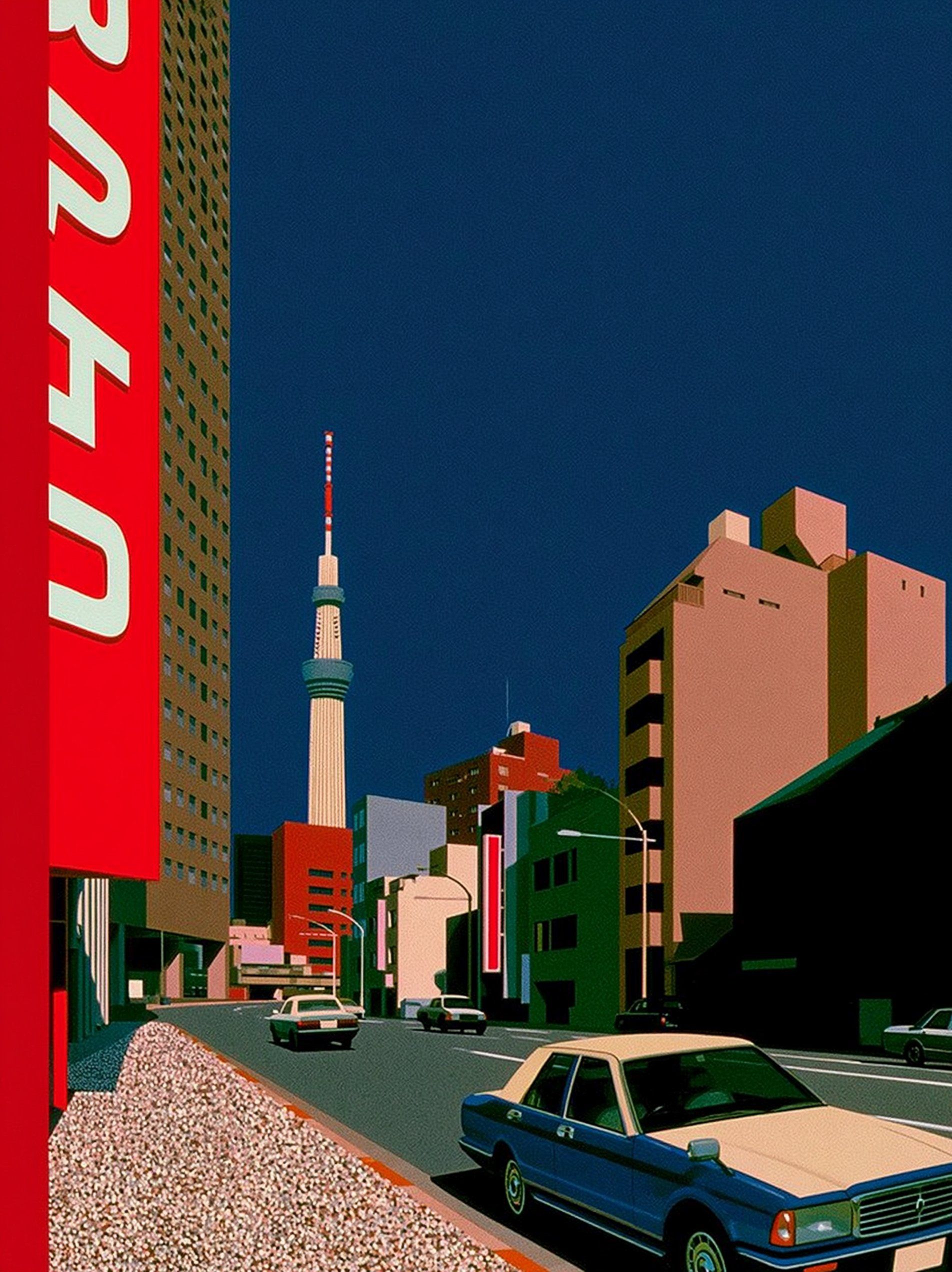 Tokyo street scene merges 80s retro style with high saturation colors