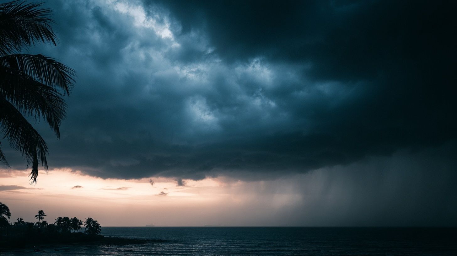 O céu tropical parece melancólico e dramático pouco antes da chuva forte