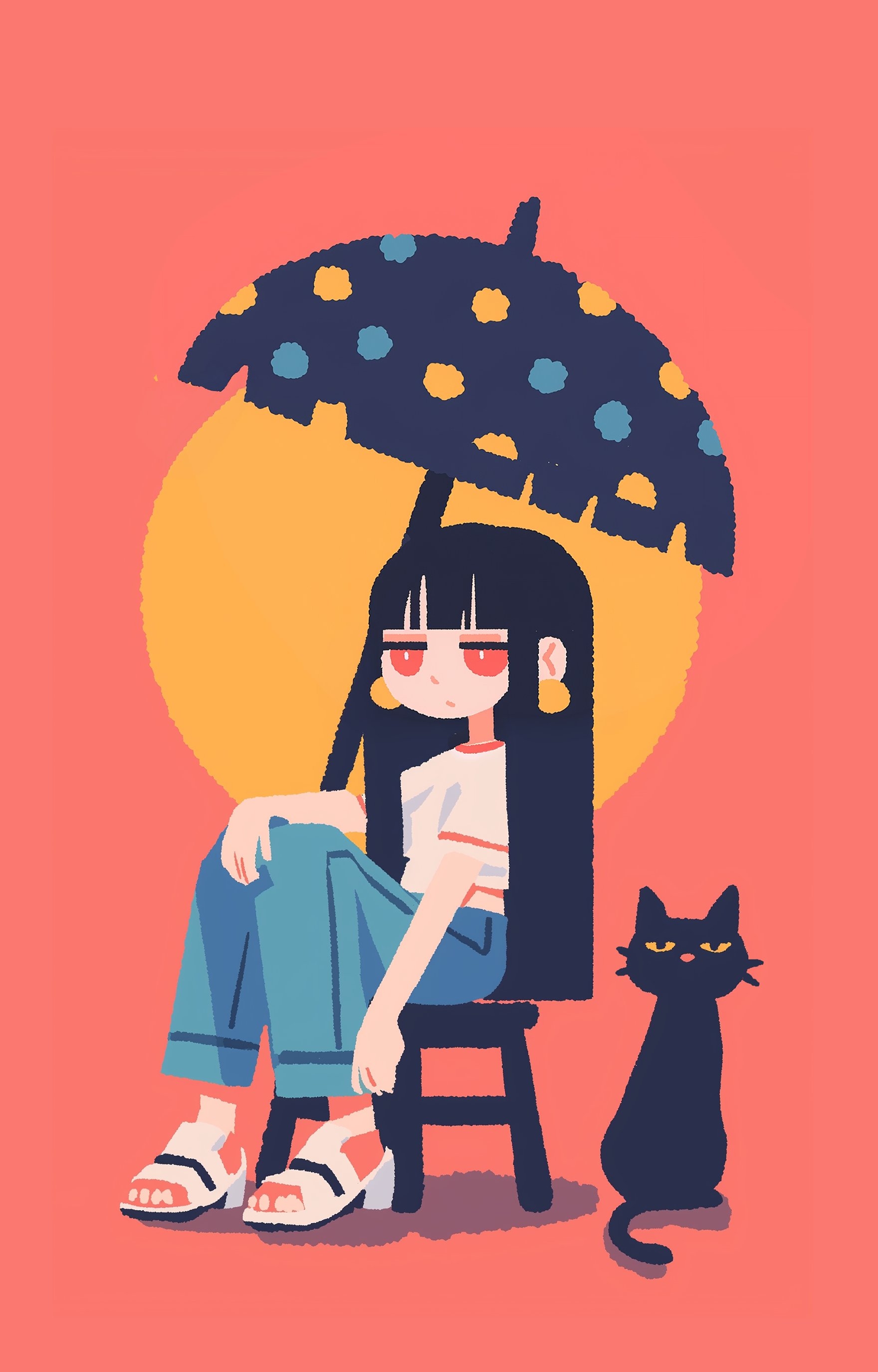 Esta ilustração apresenta um estilo de design plano contemporâneo influenciado pela animação japonesa