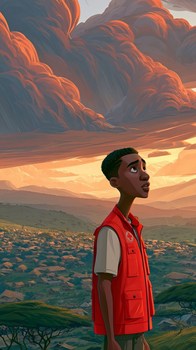 Un joven voluntario de la Cruz Roja africana cuida de una aldea keniana