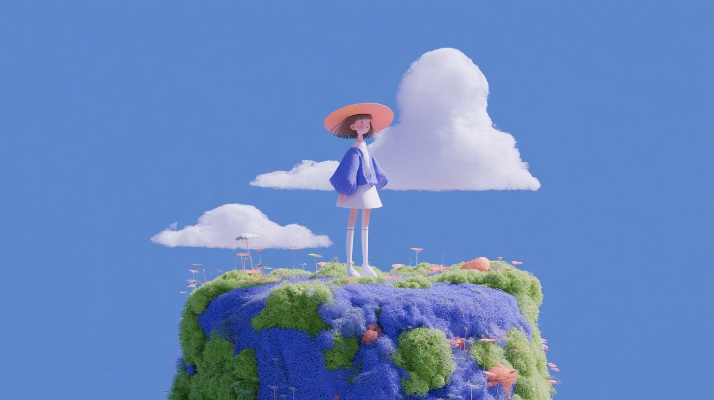Chic girl standing on an Icelandic moss platform