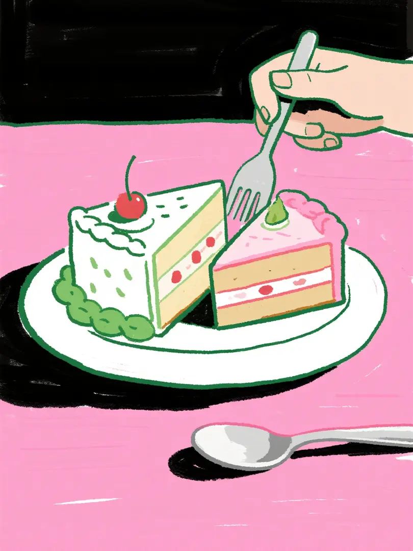 Eine minimalistische handgezeichnete Illustration von Kuchen und Desserts