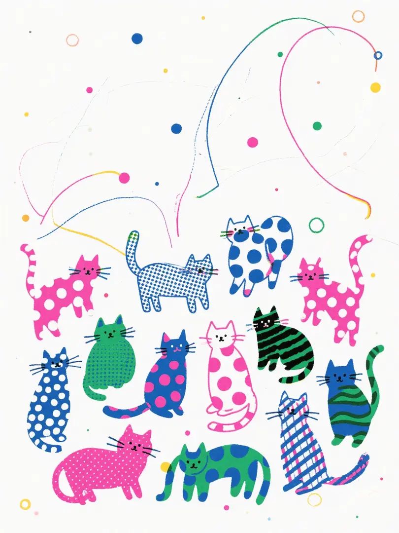 极简日系海报展示小猫聚会