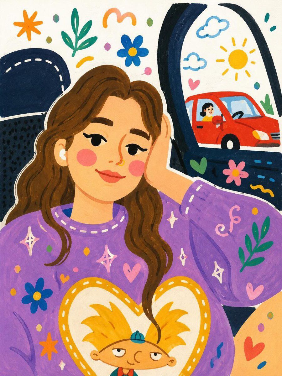 Create a flat folk-art style illustration showcasing bold colors and simplified character features