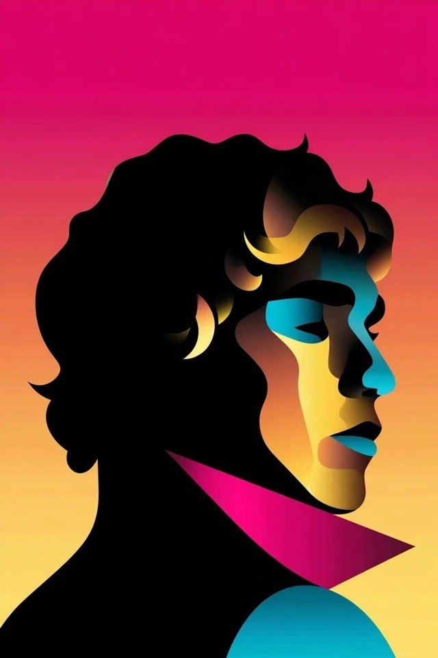 Arte vectorial plano audaz con colores vibrantes de atardecer