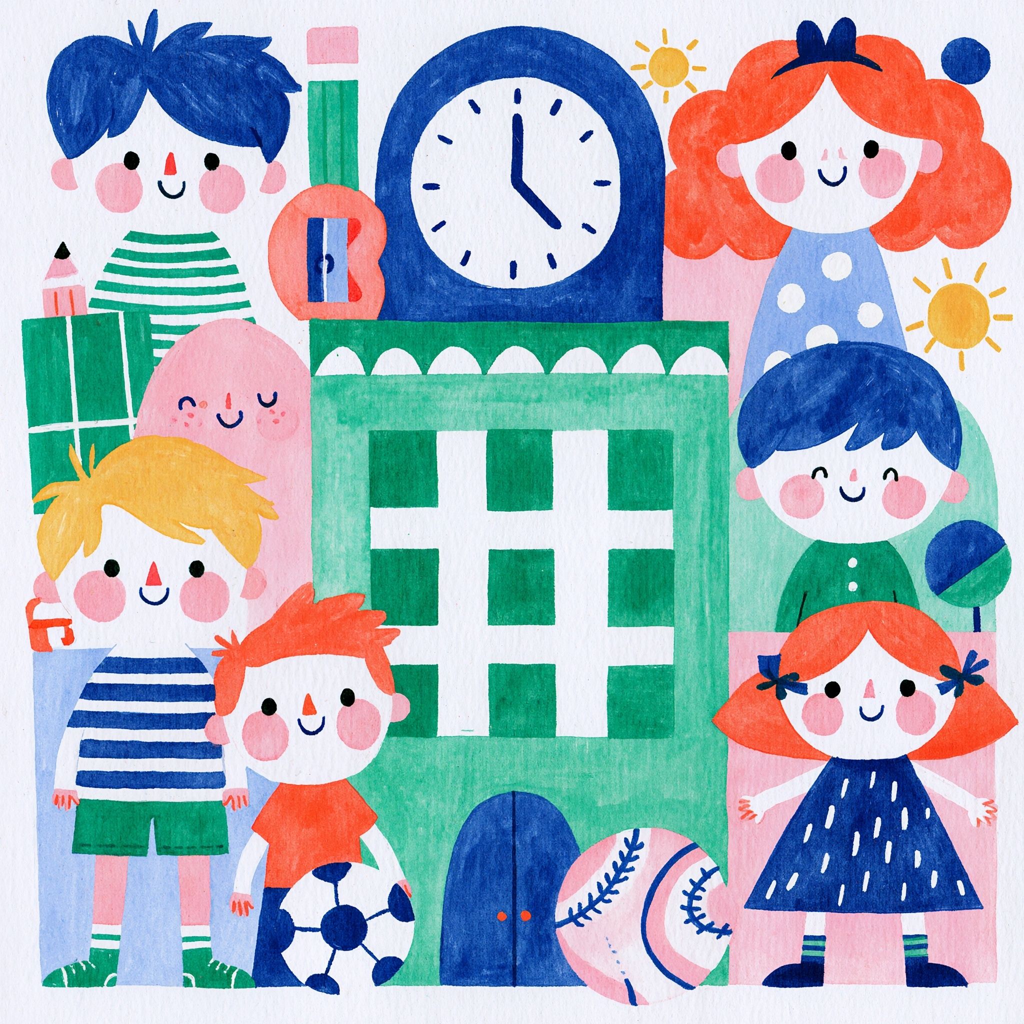 A promotional poster for a Chinese school's characteristic courses featuring happy students and an orderly layout