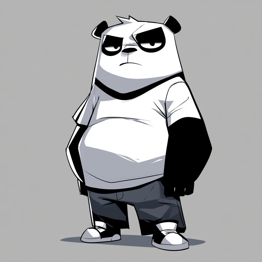 The panda IP character showcases a Western cartoon style with strong expressions and exaggerated movements