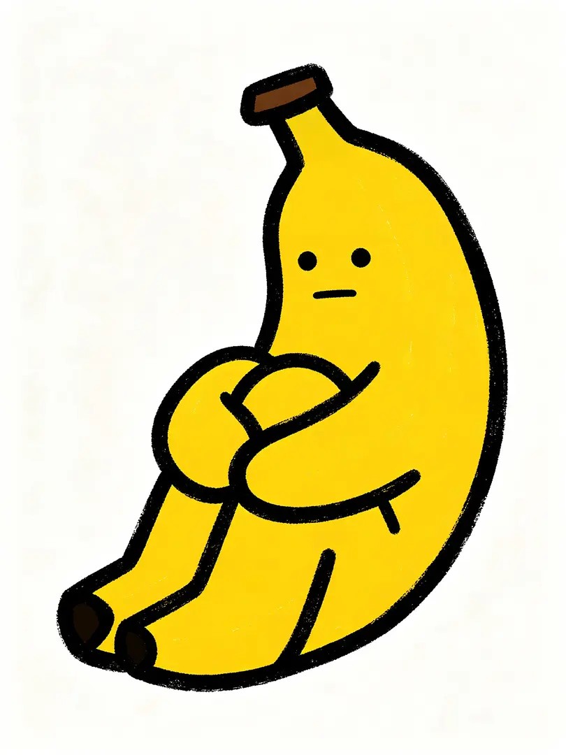 Eine Illustration einer Cartoon-Banane, die eine melancholische Stimmung ausdrückt
