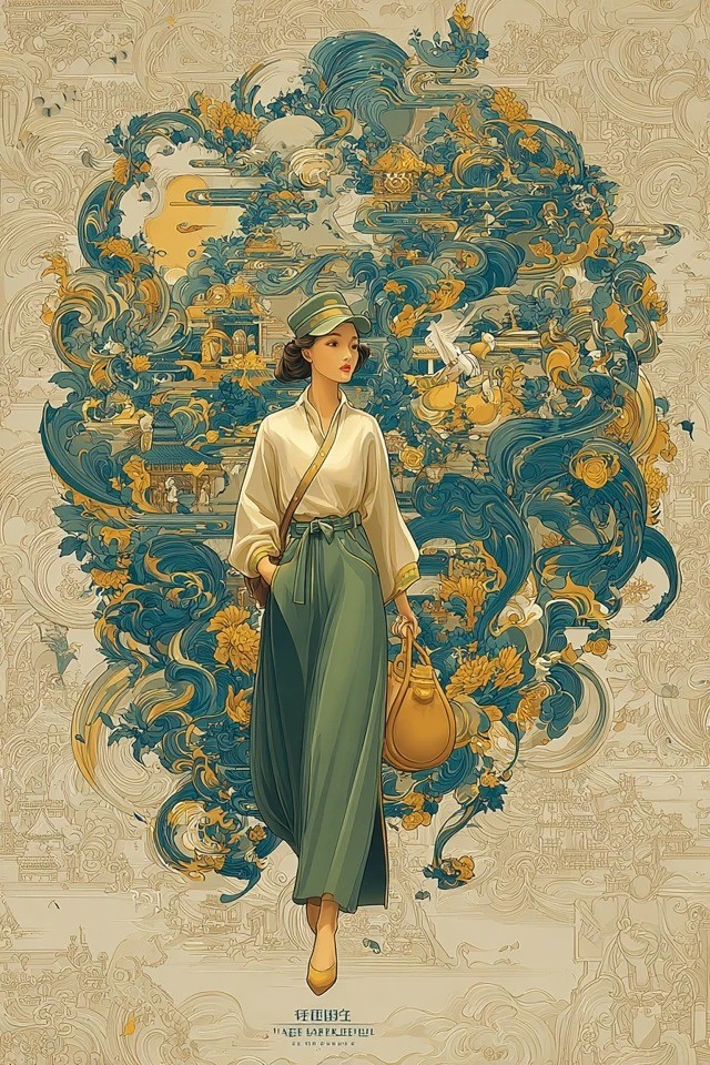 Ornate Art Nouveau-style linework suitable for fashion editorials