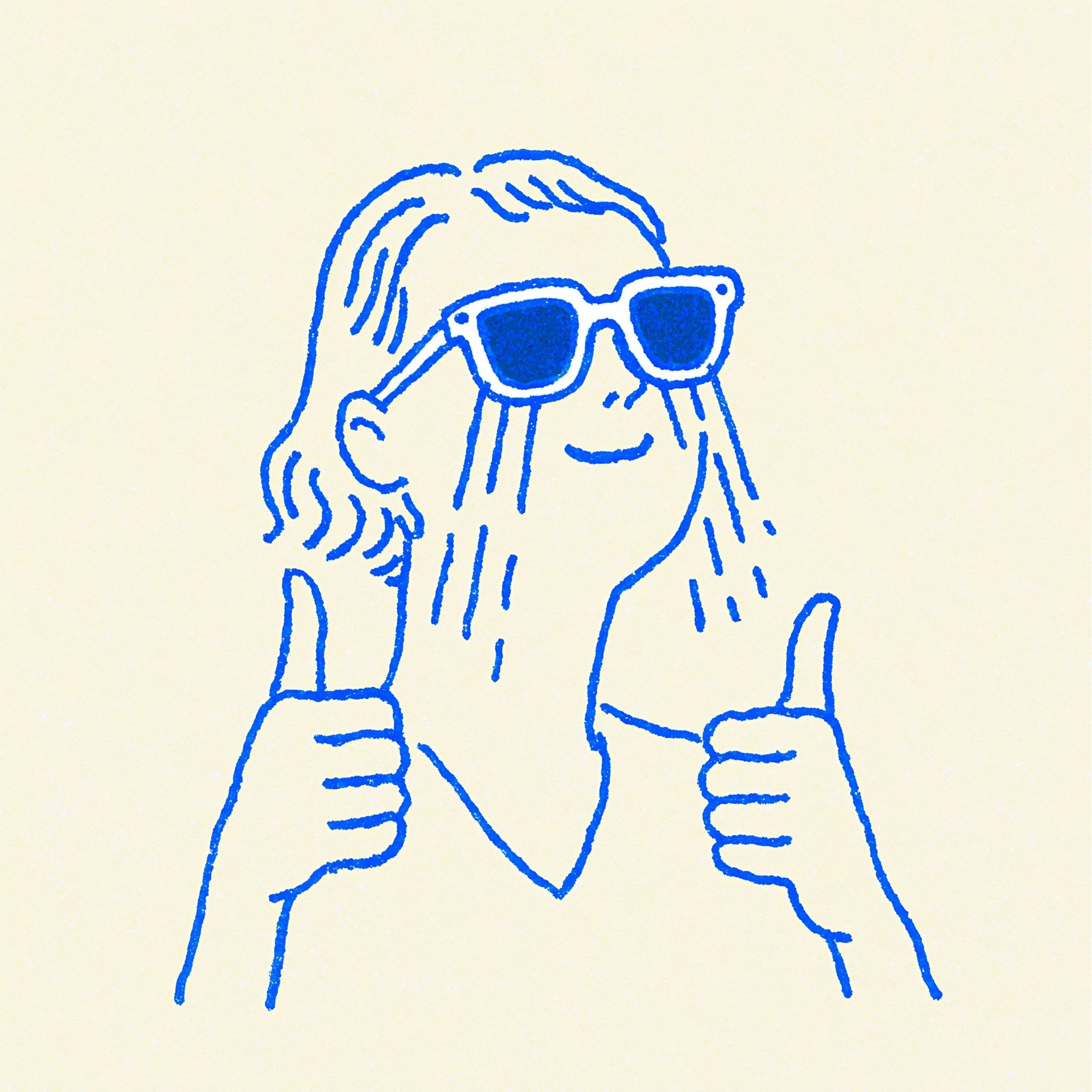 A soccer fan shows enthusiastic thumbs up while tears flow down her face