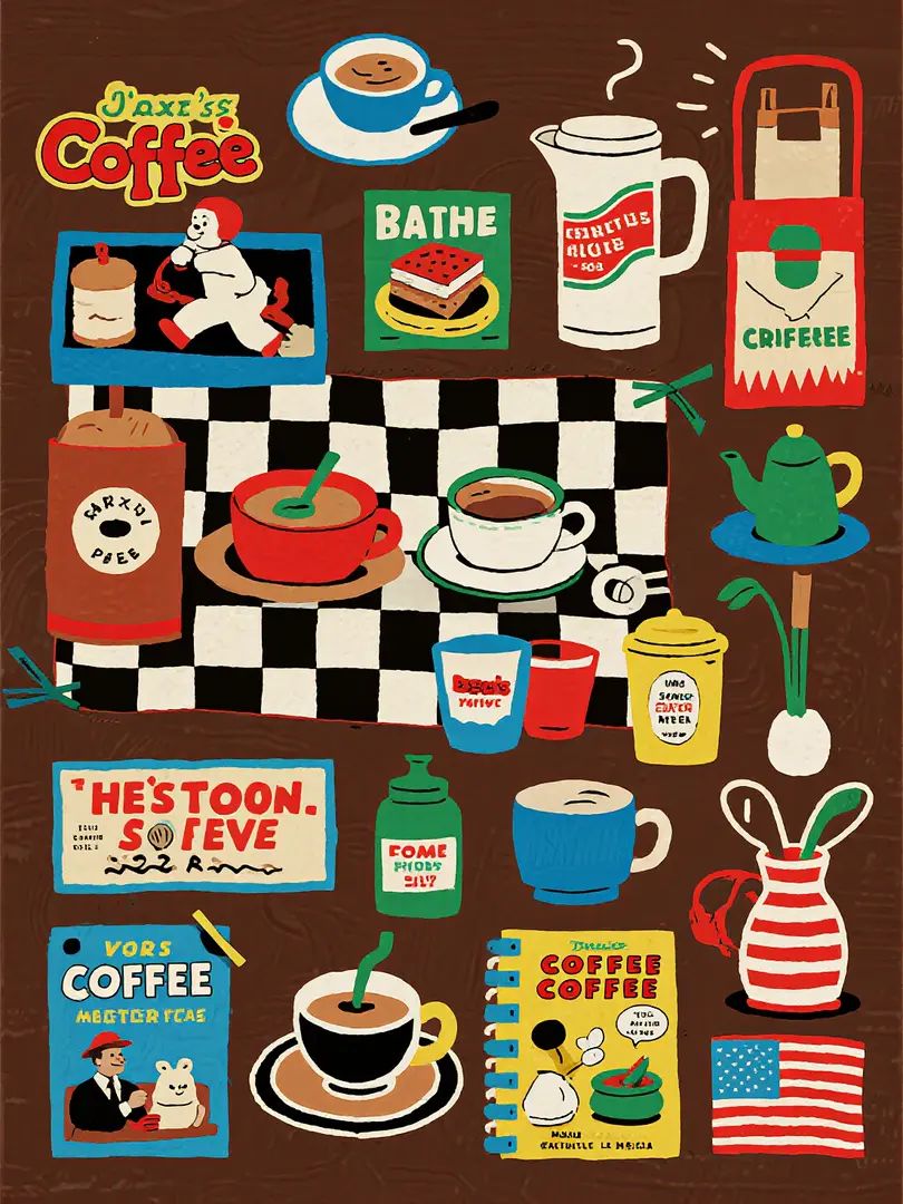 American comic collage showcases coffee festival theme and retro style