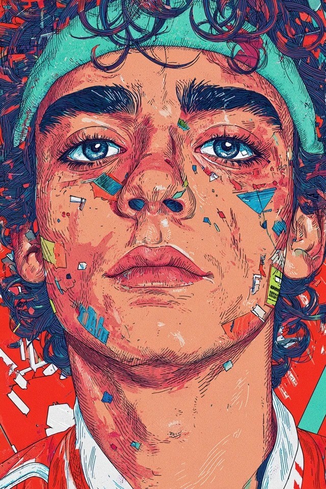 Ilustración retro futurista vibrante adecuada para portadas editoriales y carteles de música