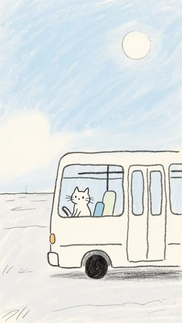 Une œuvre d'art au style minimaliste représentant un chat dans un bus