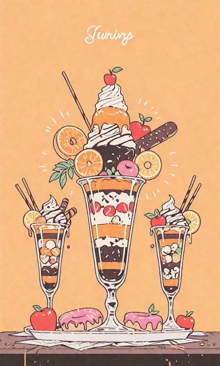 Esta ilustração apresenta um estilo de arte alimentar inspirado no kawaii com influências estéticas japonesas