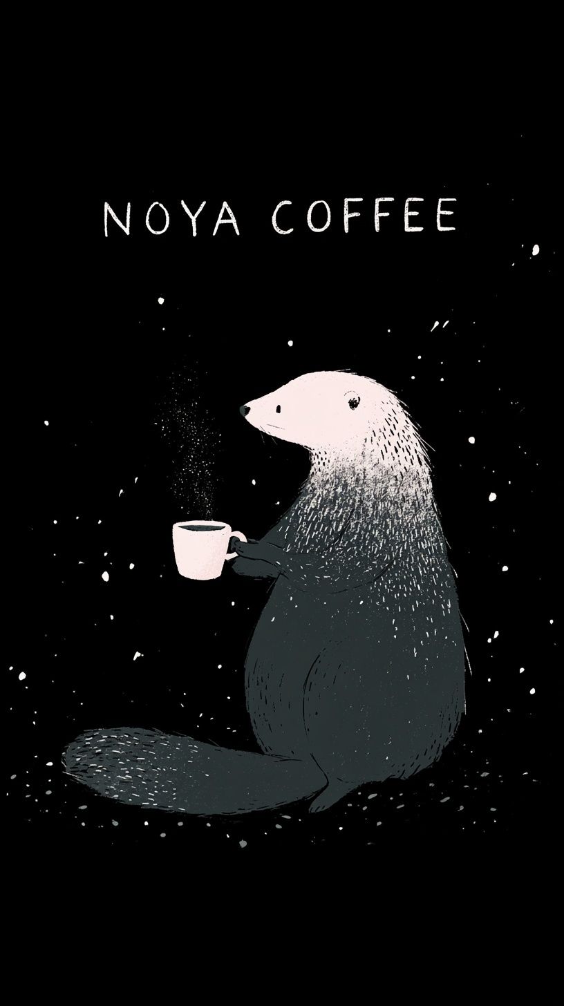 Noya Coffee的徽標是一隻拿著咖啡杯的卡通動物