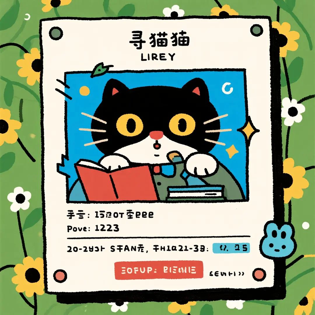 Ilustração infantil para um aviso de busca de gato