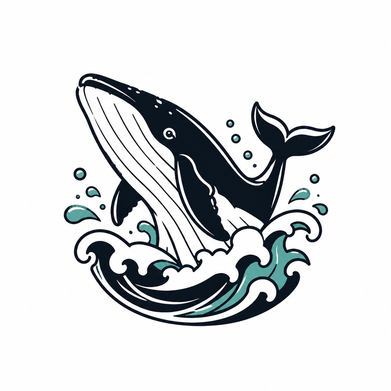简洁线稿风的鲸鱼和海浪设计适合印在T恤胸前
