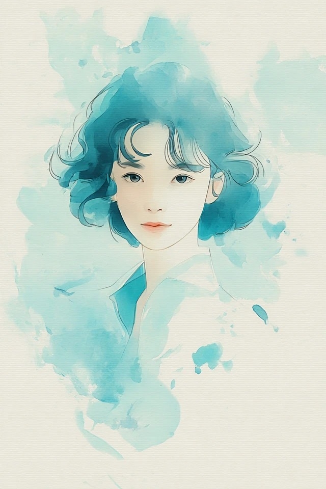 Aquarelle douce avec palette bleu-vert et blanc