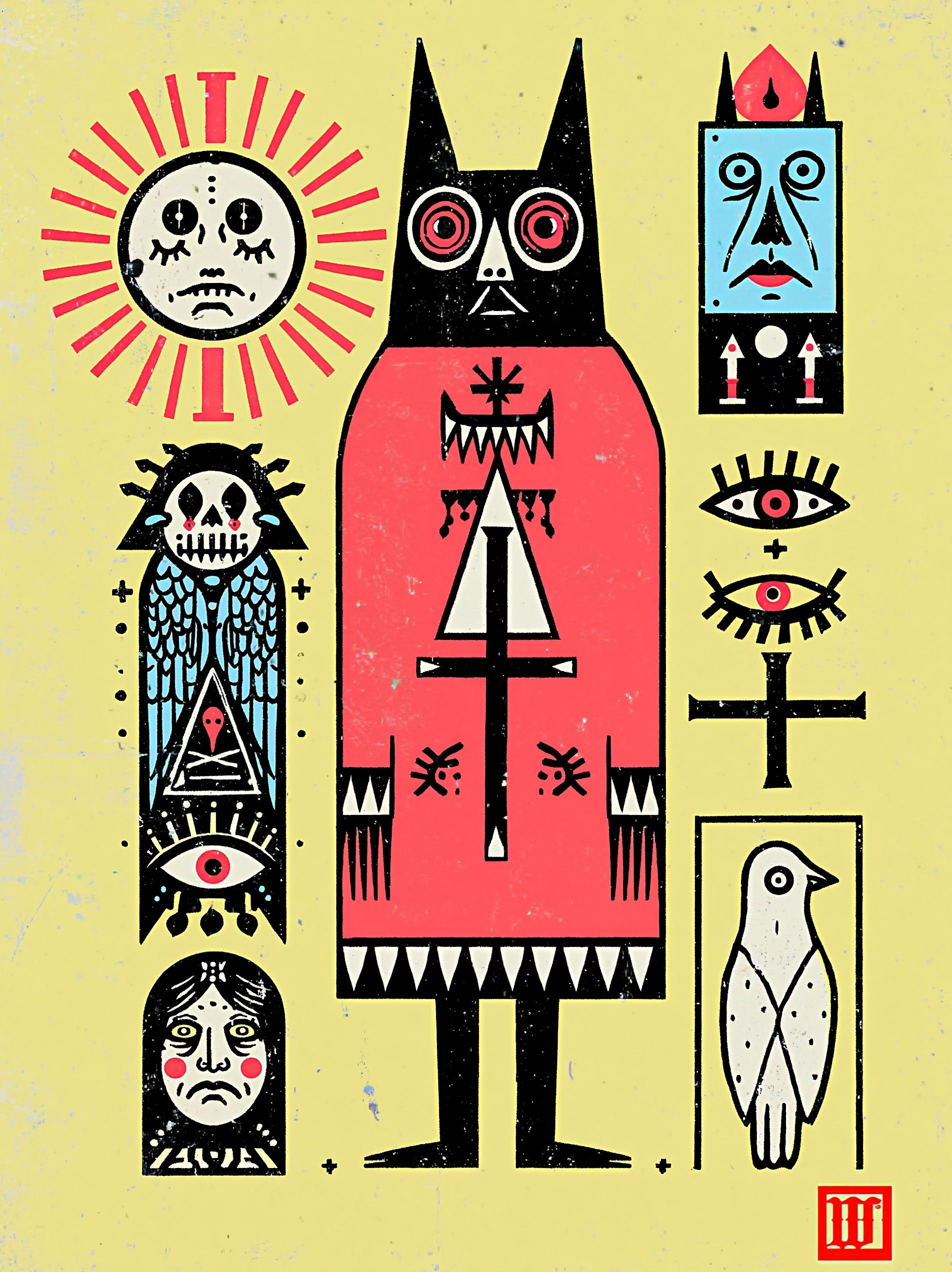 vintage naive occult pictogram