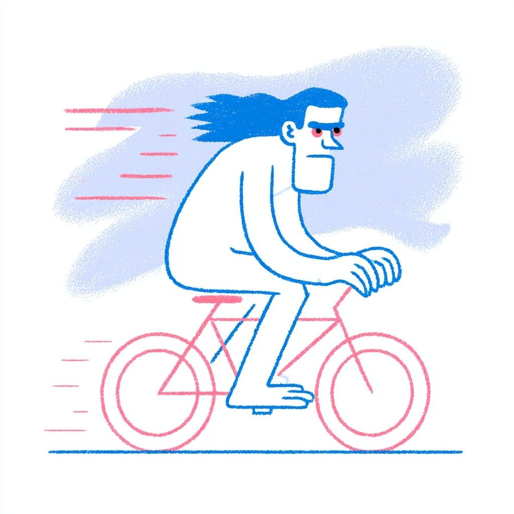 Une illustration faite à la main d'un monstre à vélo sous un vent fort