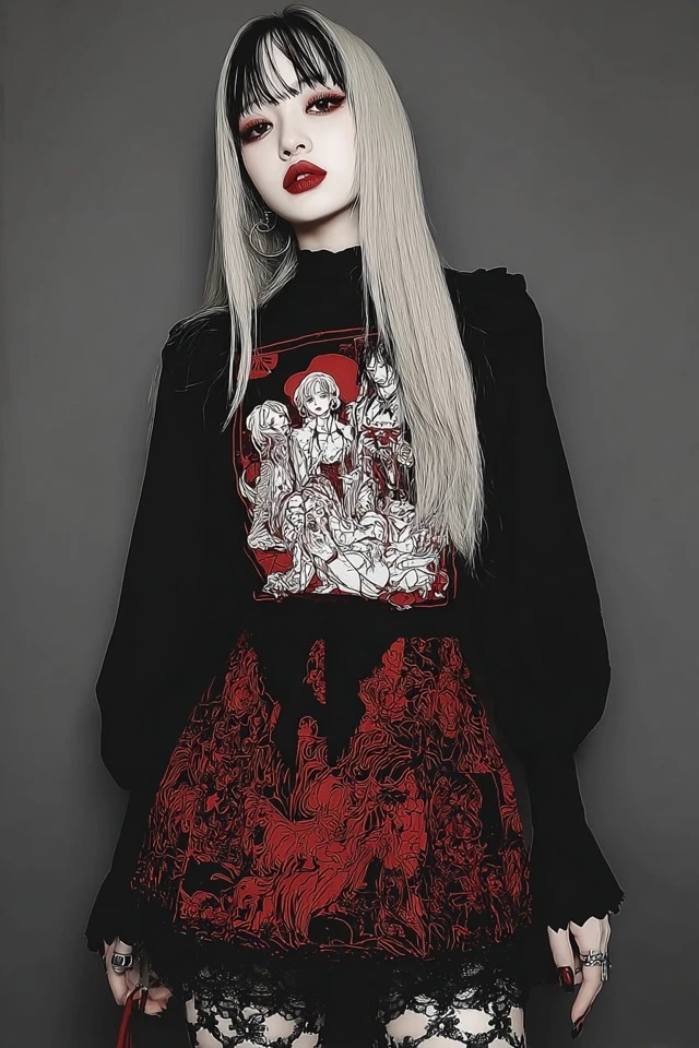 Mode gothique sombre avec palette rouge et noire