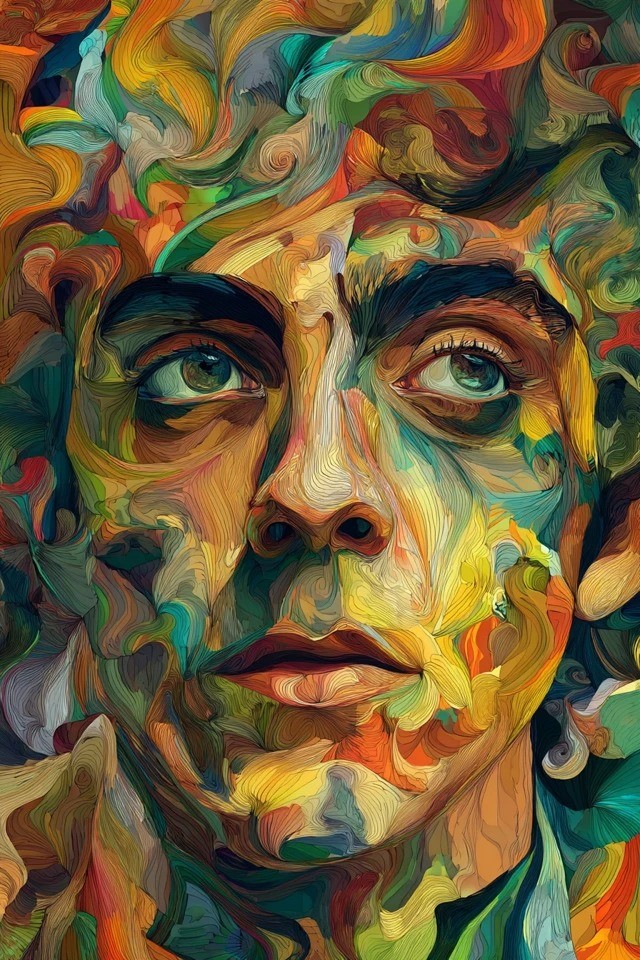 Imposto vibrante em espiral com contraste quente-frio