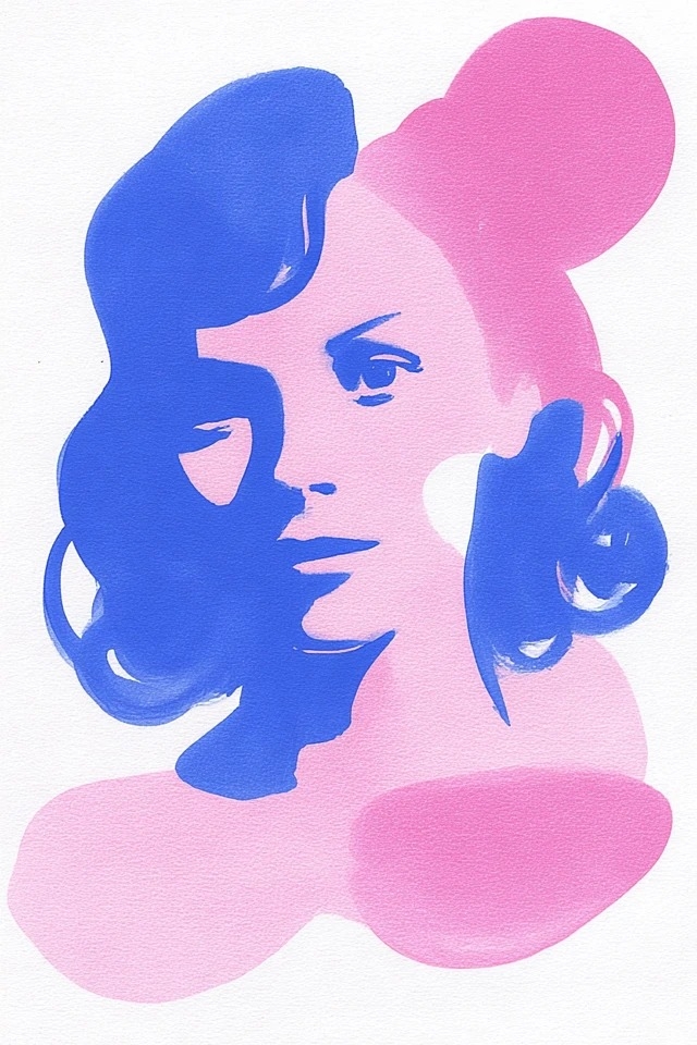 Dies ist eine mutige grafische Illustration mit organischen Formen in Kobalt und sanftem Rosa, die für Mode- und Schönheitsmarken geeignet ist
