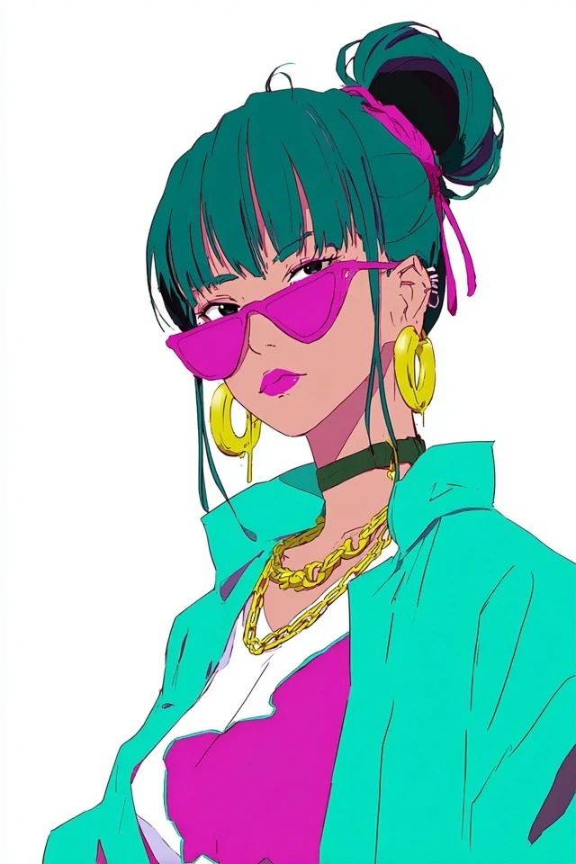 Bold retro anime style with sharp linework