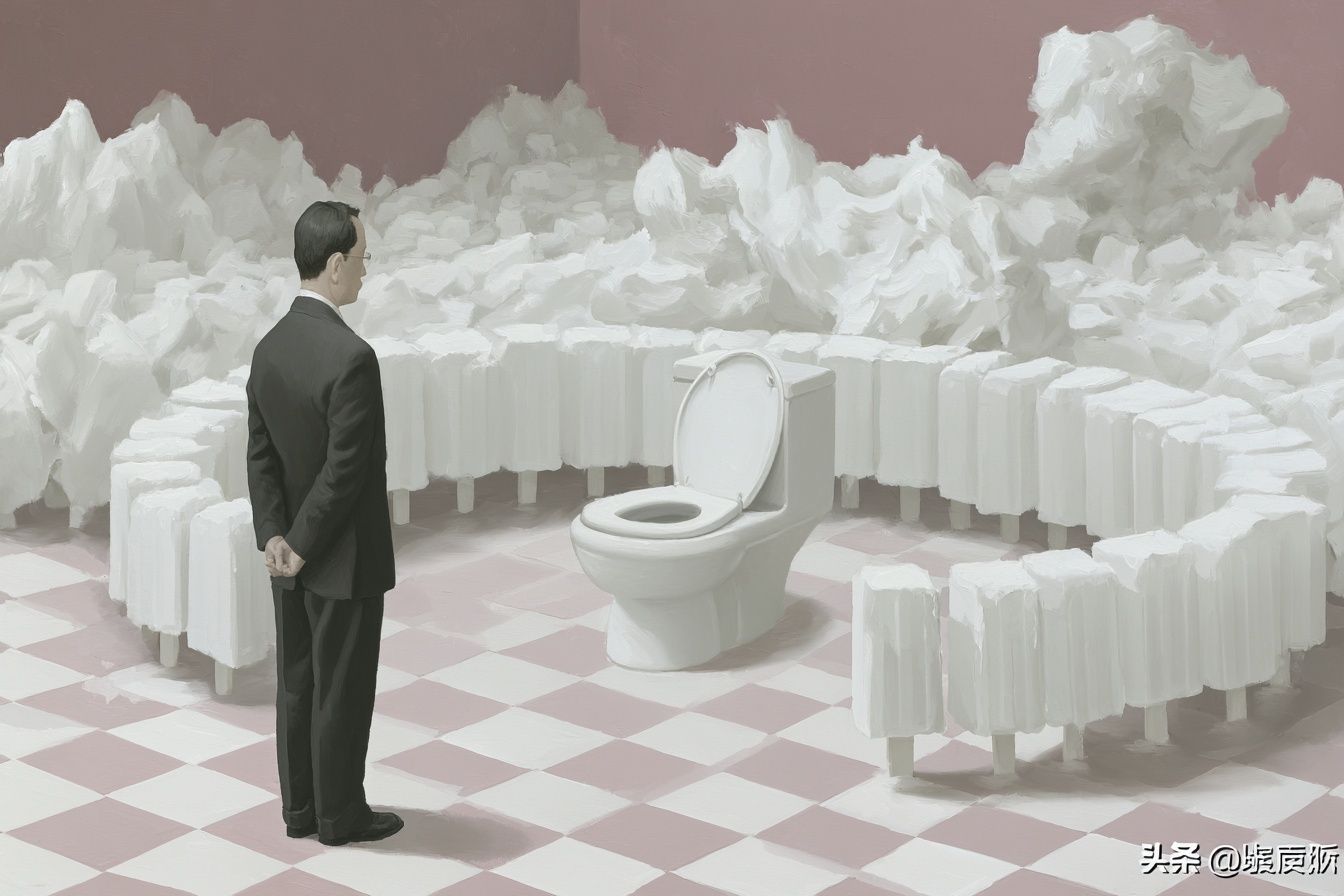 男性が展示会でトイレを観察している