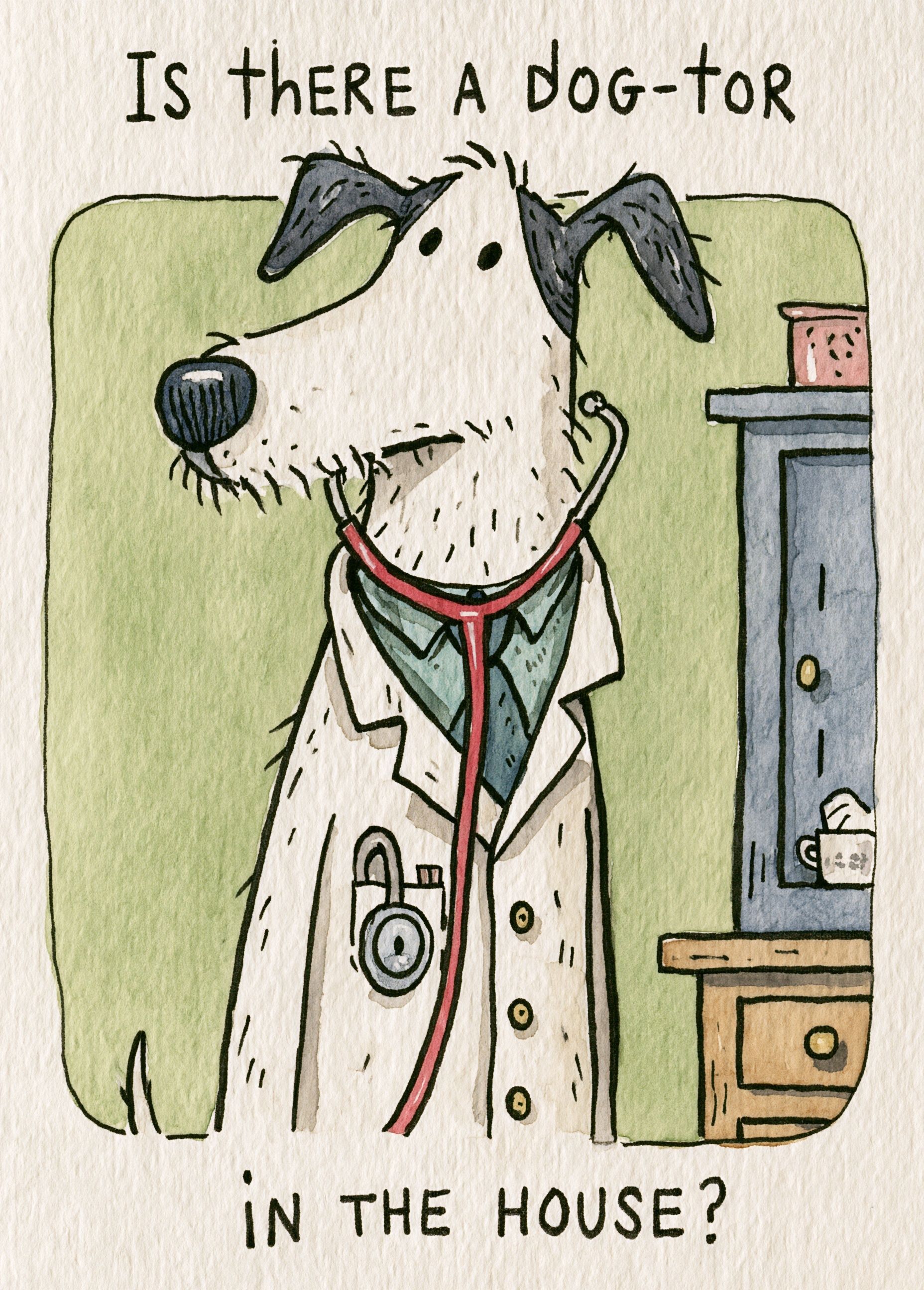 A dog dressed as a doctor