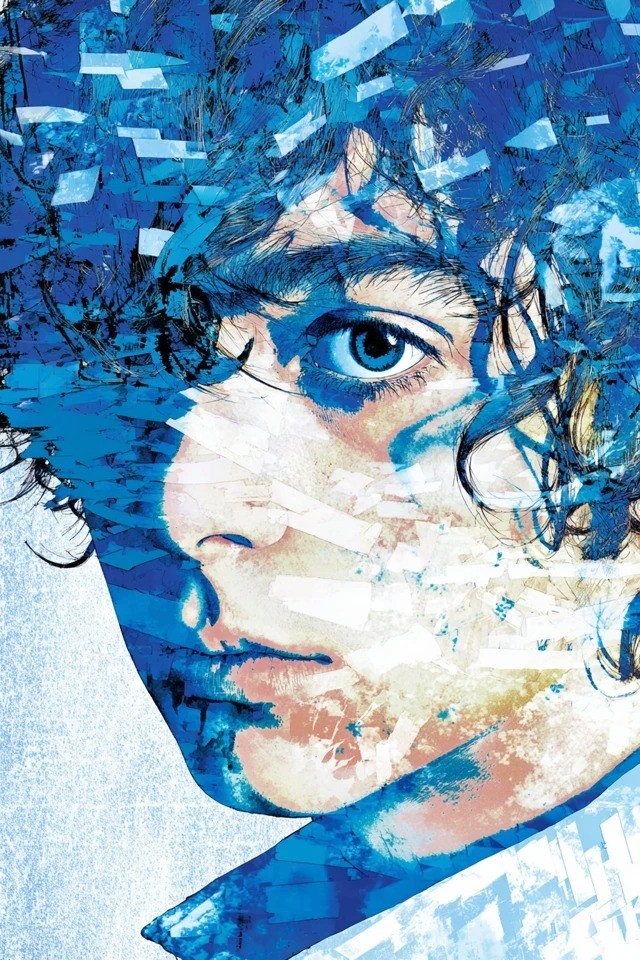 Colagem digital fragmentada em tons de azul