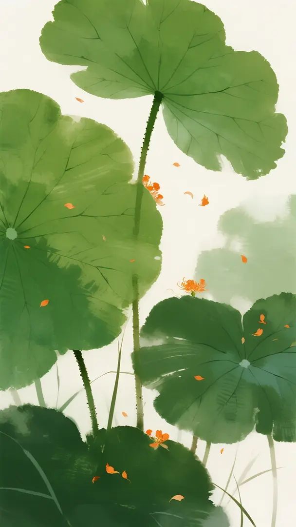 Chinese Zen style illustration showcases the natural beauty of lotus leaves and small flowers