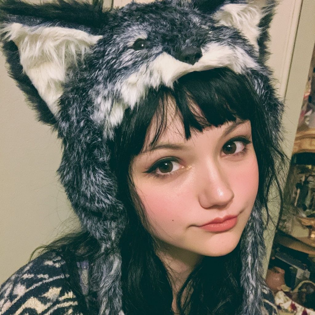 Une jolie fille d'anime portant un chapeau de loup avec des oreilles en fourrure