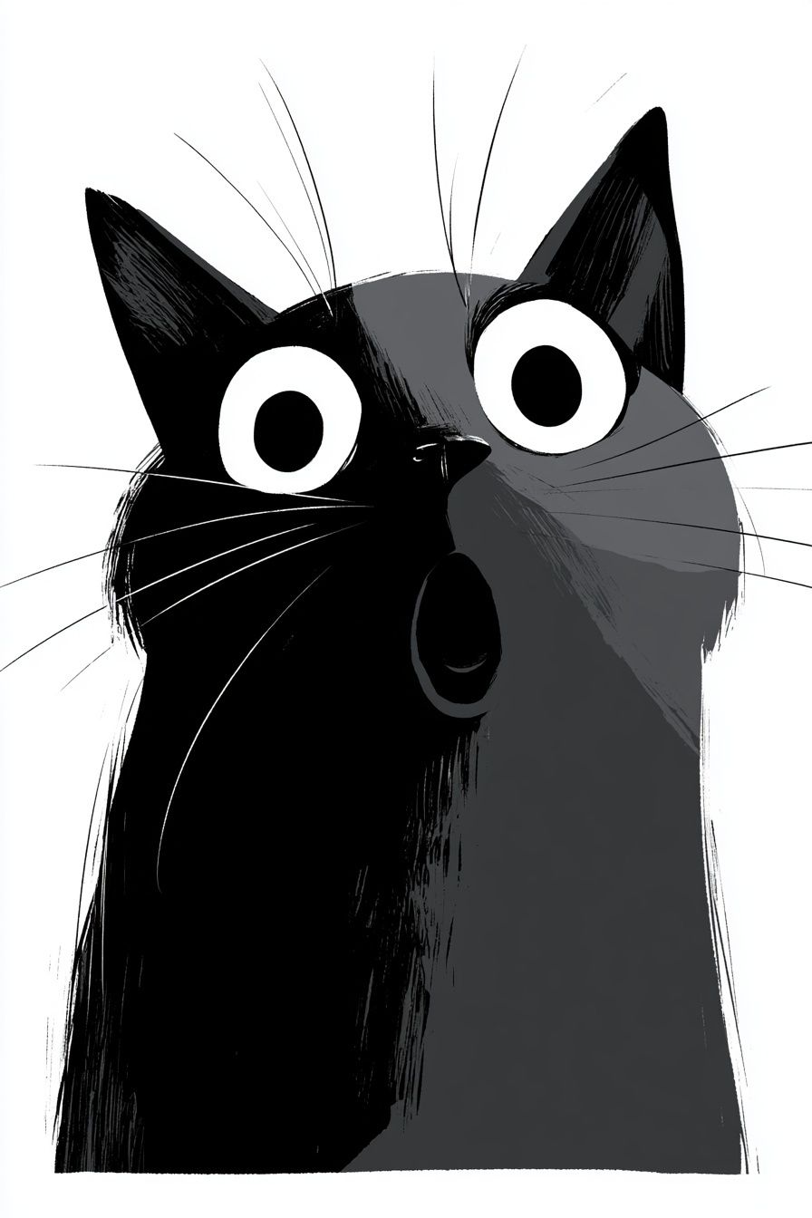 Um gato surpreso exibe uma expressão cômica