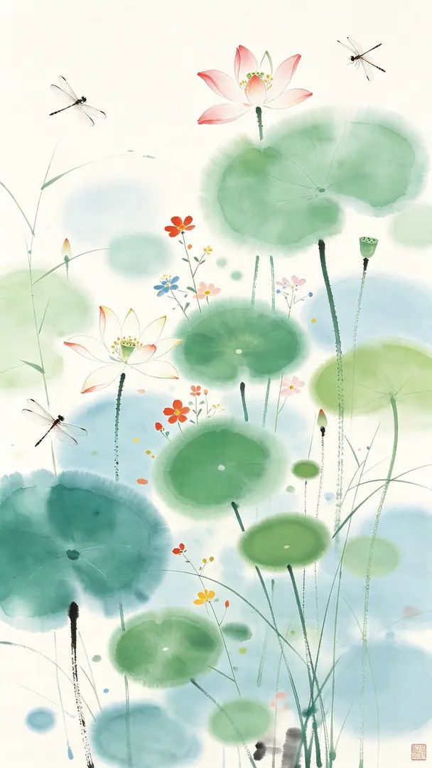 Wu Guanzhong's Chinese painting showcases low-saturation Zen aesthetics and dynamic blur of plant elements